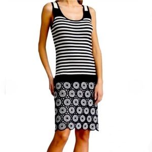 EUC Tory Burch Crocheted Ribbed Knit Dress, Navy striped, size XS